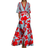 New Women's Fashion Elegant Temperament V Collar Print Credant Skirt