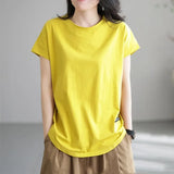 Clothing Round Neck Loose Pullover Slim Style Solid Color Bottom Shirt Spring Summer Short Sleeve Tee Shirt Women Tops-Outfit