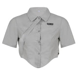 Y2K White Corest Top Cotton Preppy Style T Shirt Cute Summer Korean Style Short Women's Tees Turn Down Collar