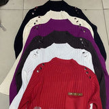 Fashion Cartoon Diamonds Jumpers Letter Women's Clothing Casual Turtleneck Autumn Winter Basic Spliced Knitted Sweaters-Outfit