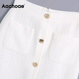 Women White Tweed Midi Skirts With Pockets Fashion A Line Split Button Fly Skirts Office Lady High Waist Skirt