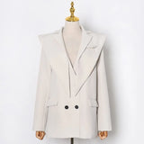 Solid Color Shoulder Pads Blazer For Women Long Sleeves Patchwork Irregular Suits Female 2022 Spring Fashion