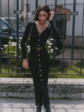 Long-Sleeved Knitted Dress Button-Button Fork 2025 Bag-Button Sweater Cardigan