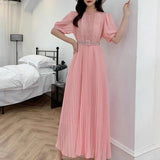 Elegant Half-High Collar Bubble Sleeve Pressure Folding Dress With Thin Temperament Female Chiffon Long