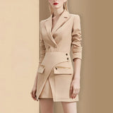 Casual Khaki Two Piece Set Women Notched Long Sleeve Blazer High Waist Irregular Mini Skirt Women's Suit 2022