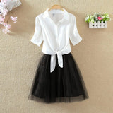 Women Dresses Summer 2022 New Korean Fashion Short Sleeve Shirt White Oversized Clothes Midi Casual Mesh Tulle Pink Plus