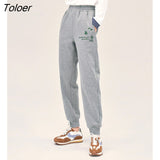 Women Fleece Sweatpants 2022 Winter Elastic Waist Straight Long Trousers Butterfly Embroidery Warm Casual Sport