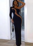 Elegant Black One Shoulder Patch Evening