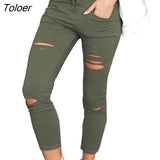 Spandex Solid Color Drawstring High Waist Stretchy Drawstring Pencil Pants Ripped Skinny Leggings woman