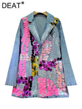 Women's Denim Suit Coat Pink Sequins Crystal Single Breasted Asymmetric Hand-Painted Blazer 2024 Summer New Fashion 29L7127-Outfit