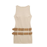 Spring Double Belt Decorated Tight Sleeveless Mini Dress 3152310-Outfit