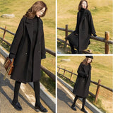 Red 2021 New Fahsion Autumn And Winter Black Hepburn Tweed Coat Women's Middle Long Thickened And Slim Tweed