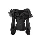 Fashion High-End Feel Top 2025 Autumn New Collar Splicing Lotus Leaf Edge Slim Thin
