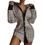 Women's Lettern Print Mini Shirt Dress Spring Button Long Sleeve Dresses For Women 2023 Casual Office Slim Vestidos White-Outfit