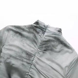 New Silk Screen Printing Pleated Trim Blouse 3067054-Outfit