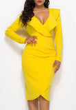 Formal V-Neck Ruffles Wrap Long Sleeve Midi