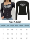 2022 Lace Kawaii Y2K T Shirts Square Neck Crop Top Autumn Harajuku Korean Tee Bow Cute Retro Fairycore Women