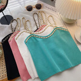 Fragrant Summer New Chain Weaving Small Sling Knitted Ice Vest Macaron Body Bottom Wear