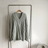 Women's Twist Lantern Sleeve Oversized Knit Sweater Winter Thicken Loose