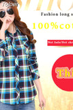 Casual Button Down Lapel Neck Plaids Checks Flannel Shirts Women Long Sleeve Tops Blouse Free