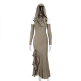 Summer 2024 New Long Dress Retro Sand Dune Waste Texture Fabric Dress Girl-Outfit