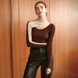 New Women's Clothing Autumn And Winter Half-High Collar Hollow Empty Waist Bottom Top