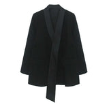 Women Black Vintage Irregular Blazer New Notched Collar Long Sleeve Loose Fit Jacket Fashion Spring Autumn 2023