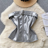 Women's Top 2025 New Sexy Breast-Skin Locomotive Suit With Hot Babes Short-Cut Umbilish T-Shirt