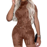 Women's Summer Short Clubwear Jumpsuit Solid Color Short Sleeve Sexy See Through Turtleneck Hollow Bodysuit-Outfit