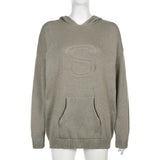 Winter Women Casual Pullover Sweater Letter Embroidery Hooded Long Sleeve Loosed 2023 Army Green Basic Streetwear-Outfit
