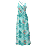 Floral Print Long Dress 2022 Summer Vintage Backless V-Neck Elegant Sleeveless Party Dress Femme Beach Loose Boho