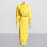 High-End Temperament Suit 2025 New Nail Beads Design Top High-Waisted Hip Skirt