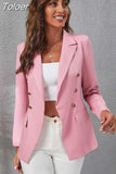 Women Long Sleeve Blazer Double Breasted Temperament Casual Office Elegant Long Sleeve Coat Tops Autumn