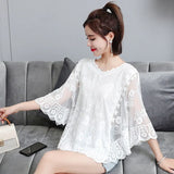 Tops and Blouses WomenThree Quarter Shirts White Blouse Women Shirts Lace Shirt Sunscreen Shirt Outside Blouse