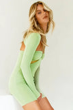 Sexy Green Long Sleeve Halter Neck Mini