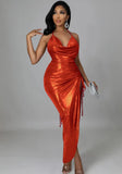 Sexy Halter Sleeveless Solid Metallic Pleated Asymmetrical Club