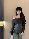 Body Sling Vest Folded Jersey Women's Autumn New Long-Sleeved Knitted Top Two