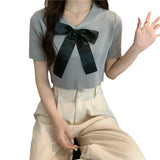 New Leisure Ice Cream Niche Chic Short T-Shirt Sweet Spicy Short-Sleeved Bow High-Rise Top