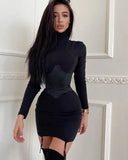 Sexy High Neck Long Sleeve Slim Bodycon