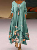Clothes Spring Summer 2022 Plus Size 5xl Elegant Flowers Print Long Sleeve Vintage Asymmetrical Hem Casual Loose
