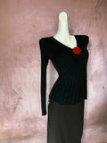 Toloer New Hand Hook Stereo Rose Knit Sweater Female Autumn Temperament Shows Thin V Collar Black Bottom