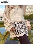 Sexy Fishnet See Through Oversize Sweater Women Elegant Casual Outerwear Korean Fashion Jumper Retro Pullovers