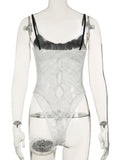 Sexy Hollow Out Patchwork Lace Bodysuits Slim Skinny Slash Neck Sleeveless Rompers Women 2024 Summer Fashion Streetwear-Outfit