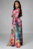 Multicolor Print Wrap Nexk Split Maxi