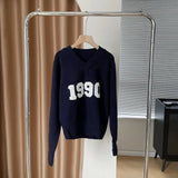 Women's V-neck 3d Letter Thick Sweater Women's New Autumn Winter 2022 Korean Loose Short