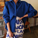 New Korean Casual Solid Color Loose Double Pocket Shirt Plus Size Women Solid Cotton Long Sleeve Blouse Blusas