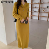 Autumn Winter Women Dress 2021 Hooded Knitted Midi Dresses for Women Long Sleeve Loose Female Sweater Vestidos