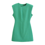 Spring Style Shoulder Padded Crepe Sleeveless Mini Dress 2586323-Outfit
