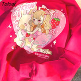 Red Love Girl Anime Print Sweatshirt Women Japan Fashion Kawaii Clothes for Teens O-neck Long Sleeve Tops 2021 Autumn