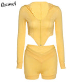 women tracksuit fitness long sleeve v-neck zipper crop top biker shorts two piece outfits sporty fitness slim